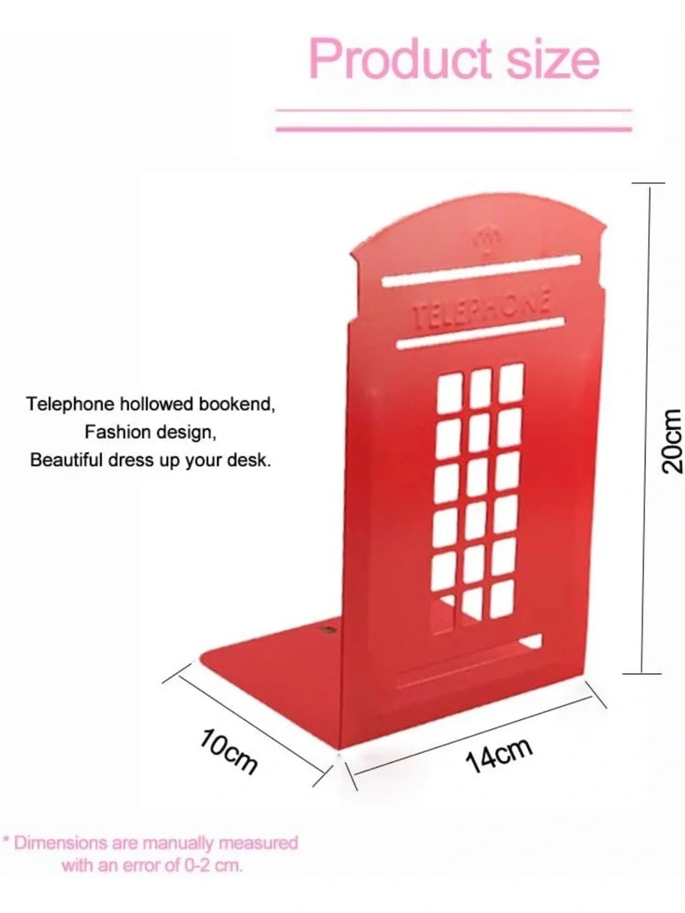 Red Telephone Booth Metal Bookends - Set of 2